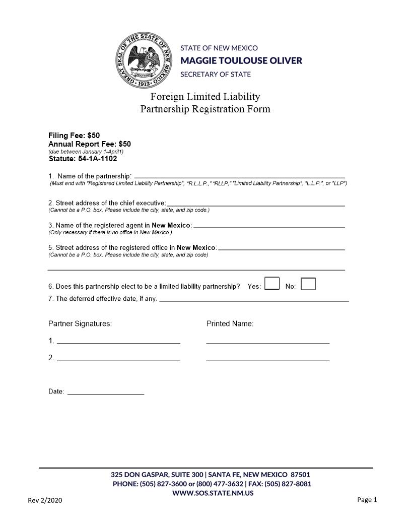 Foreign LLP Registration | Pdf Fpdf Docx | New Mexico