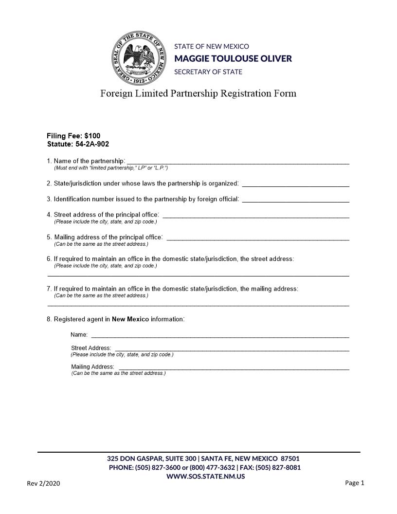 Foreign LP Registration | Pdf Fpdf Docx | New Mexico