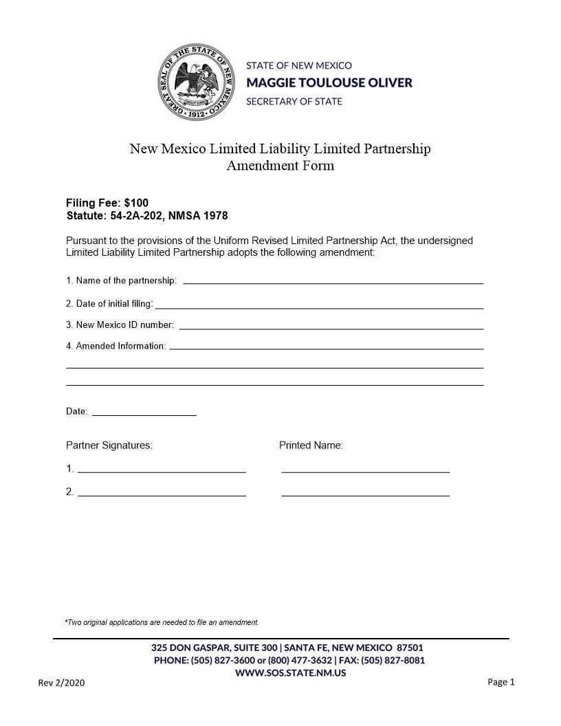 LLLP Amendment | Pdf Fpdf Docx | New Mexico