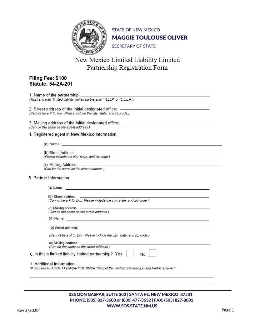 LLLP Registration | Pdf Fpdf Docx | New Mexico