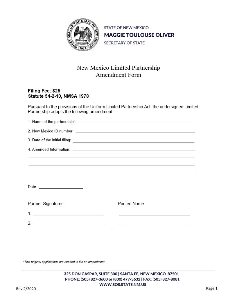 LP Amendment | Pdf Fpdf Docx | New Mexico