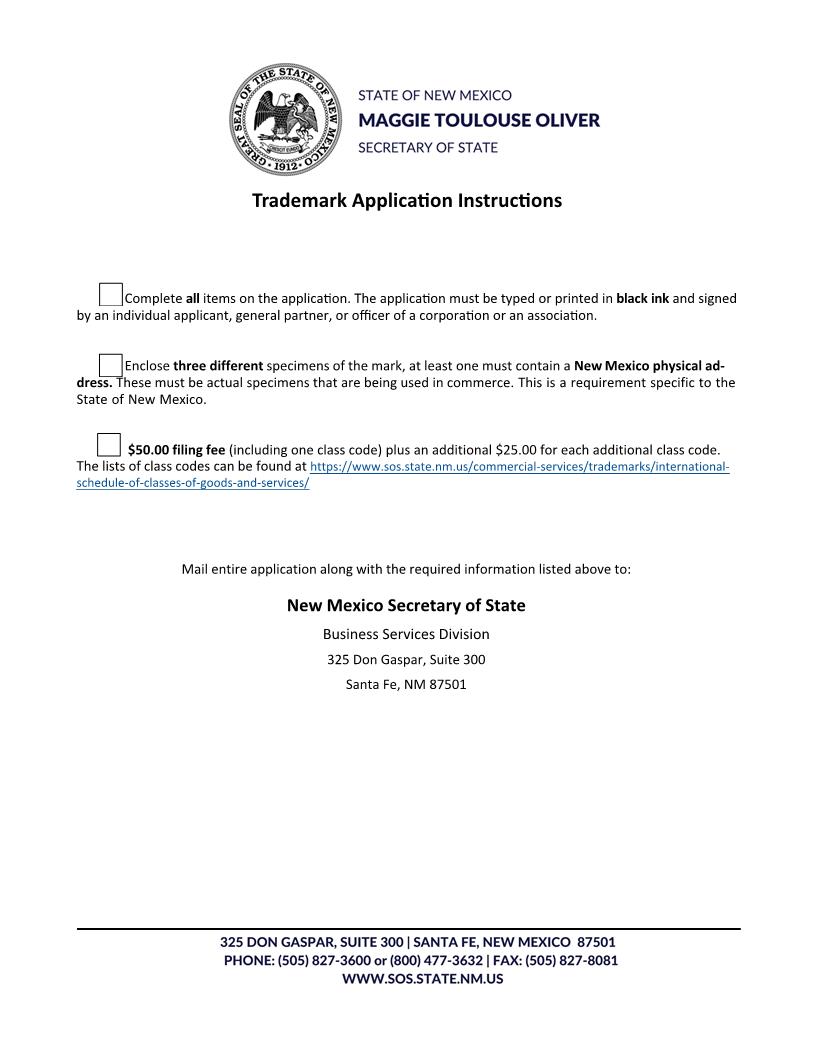 Trademark Application | Pdf Fpdf Docx | New Mexico