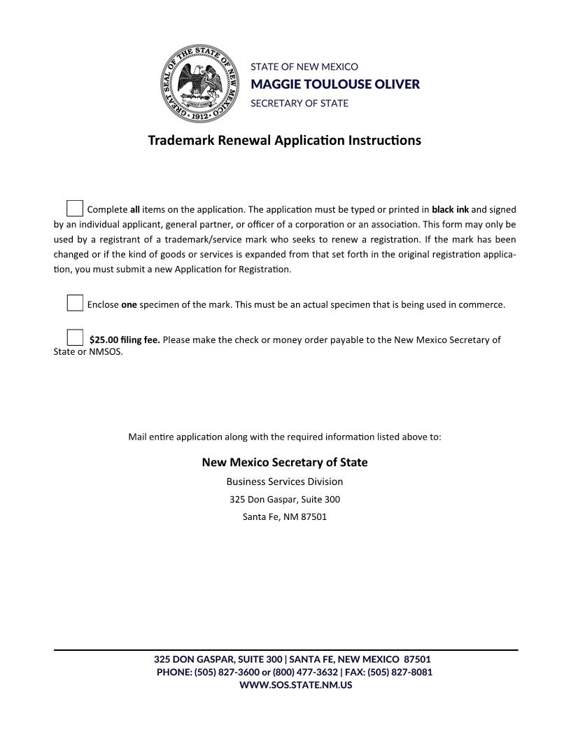 Trademark Renewal | Pdf Fpdf Docx | New Mexico