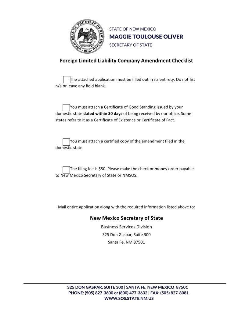 Application For Amended Certificate Of Registration Foreign LLC | Pdf Fpdf Docx | New Mexico