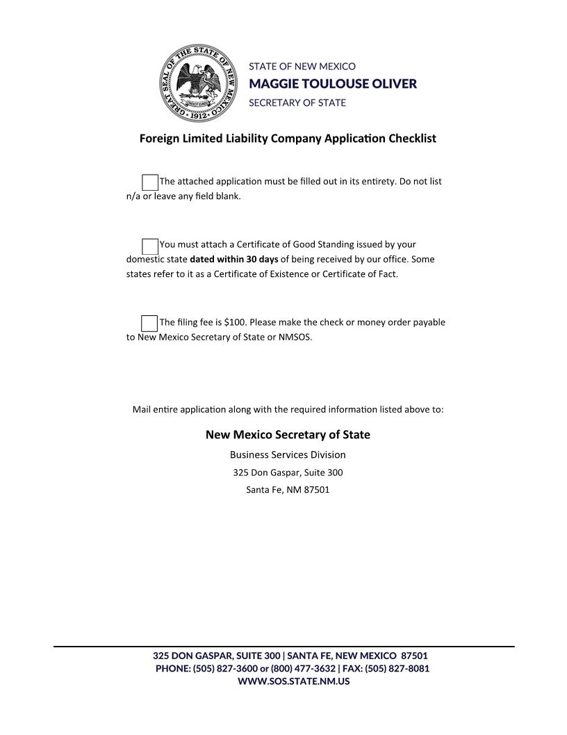 Application For Registration Foreign LLC | Pdf Fpdf Docx | New Mexico
