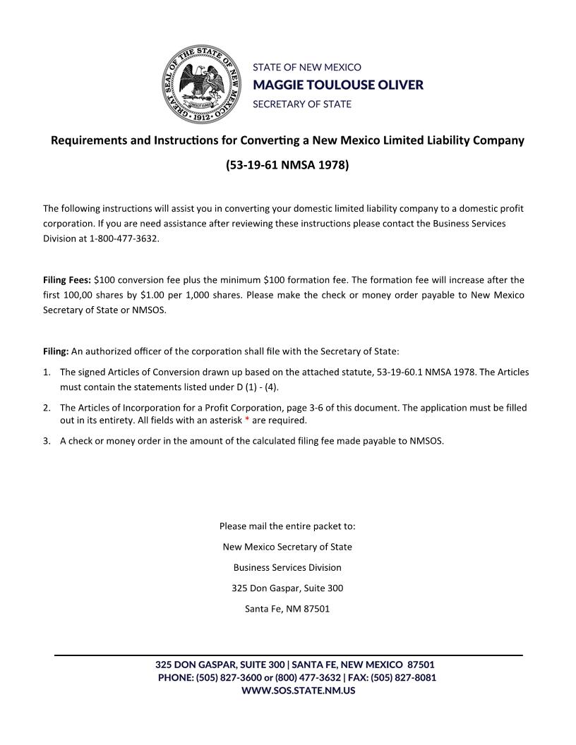 Articles Of Conversion LLC To Corp | Pdf Fpdf Docx | New Mexico