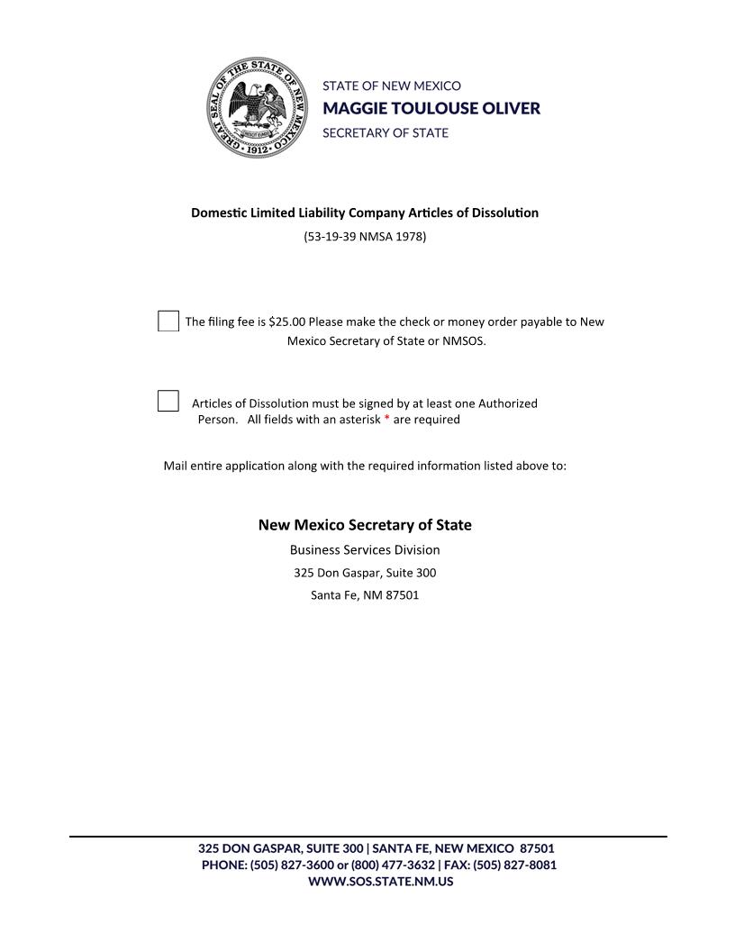 Articles Of Dissolution Domestic LLC | Pdf Fpdf Docx | New Mexico