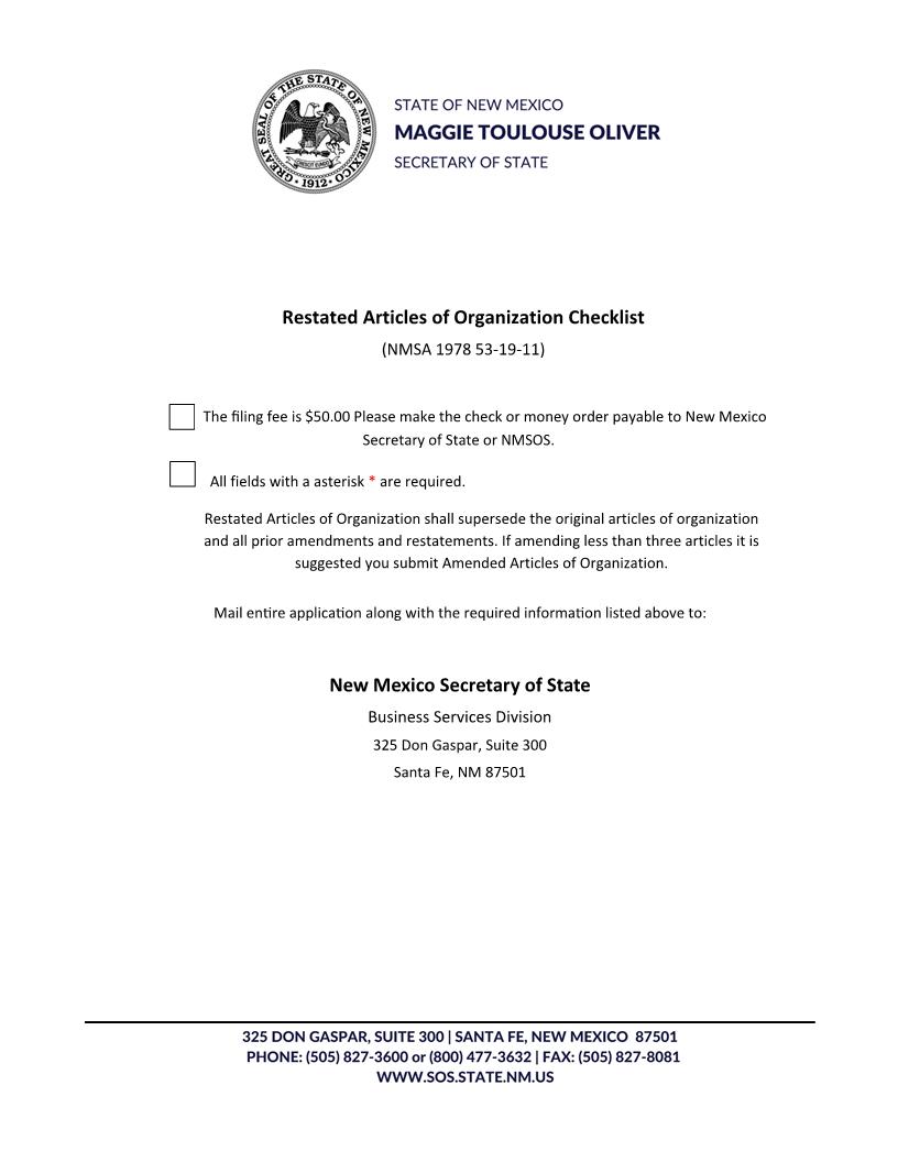 Restated Articles Of Organization | Pdf Fpdf Docx | New Mexico