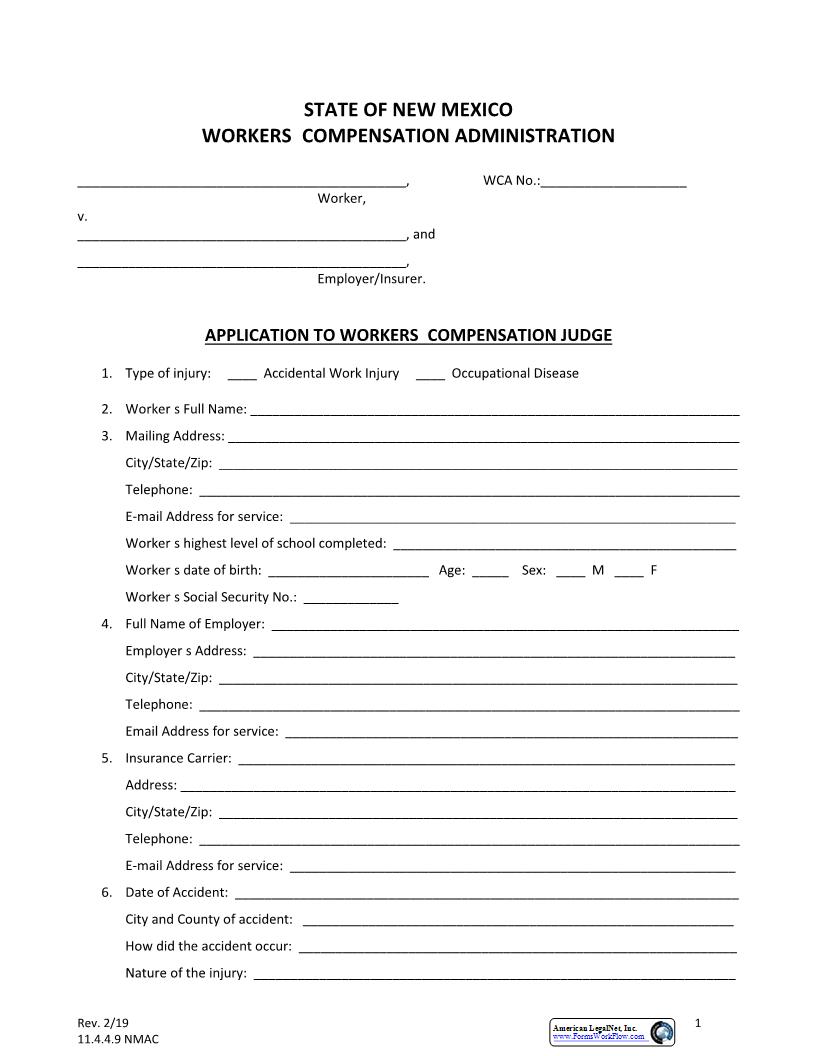 Application To Workers Compensation Judge | Pdf Fpdf Docx | New Mexico