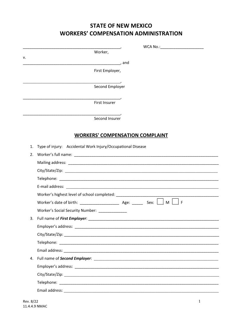 Complaint With Two Employers | Pdf Fpdf Docx | New Mexico