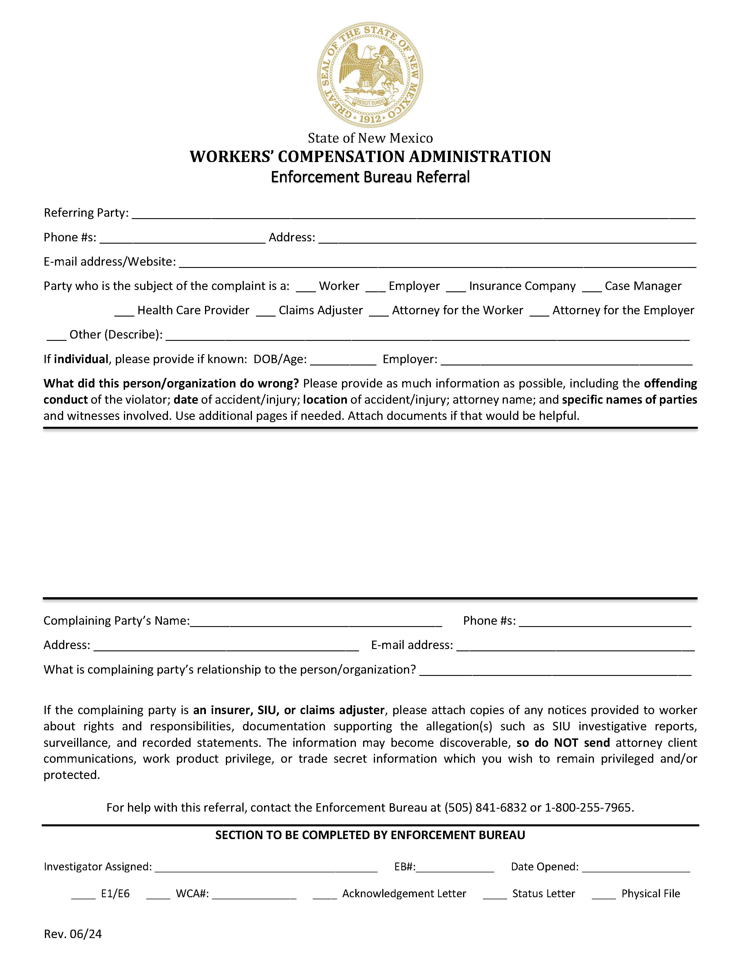Enforcement Bureau Referral | Pdf Fpdf Docx | New Mexico