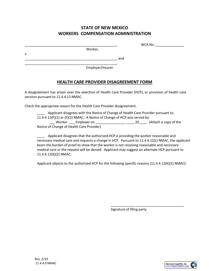 Health Care Provider Disagreement Form | Pdf Fpdf Docx | New Mexico