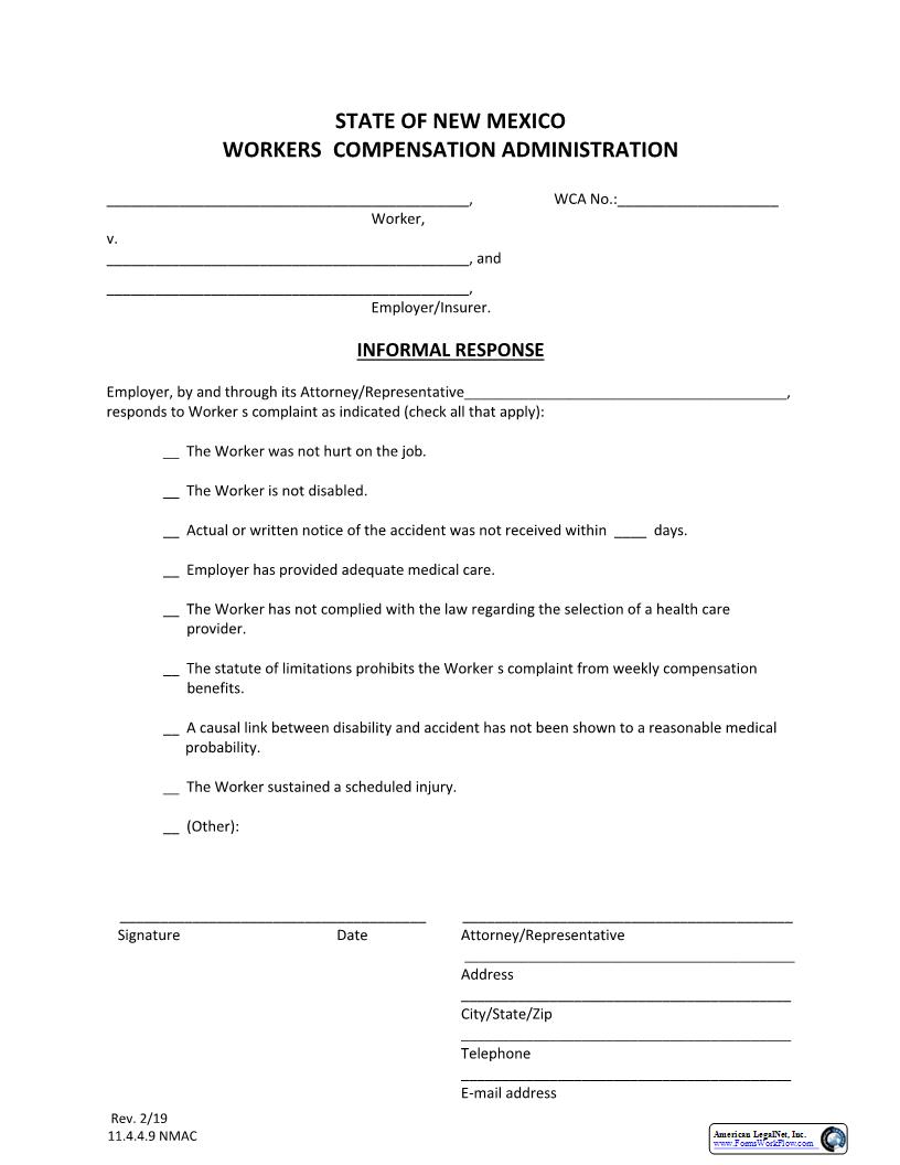 Informal Response | Pdf Fpdf Docx | New Mexico