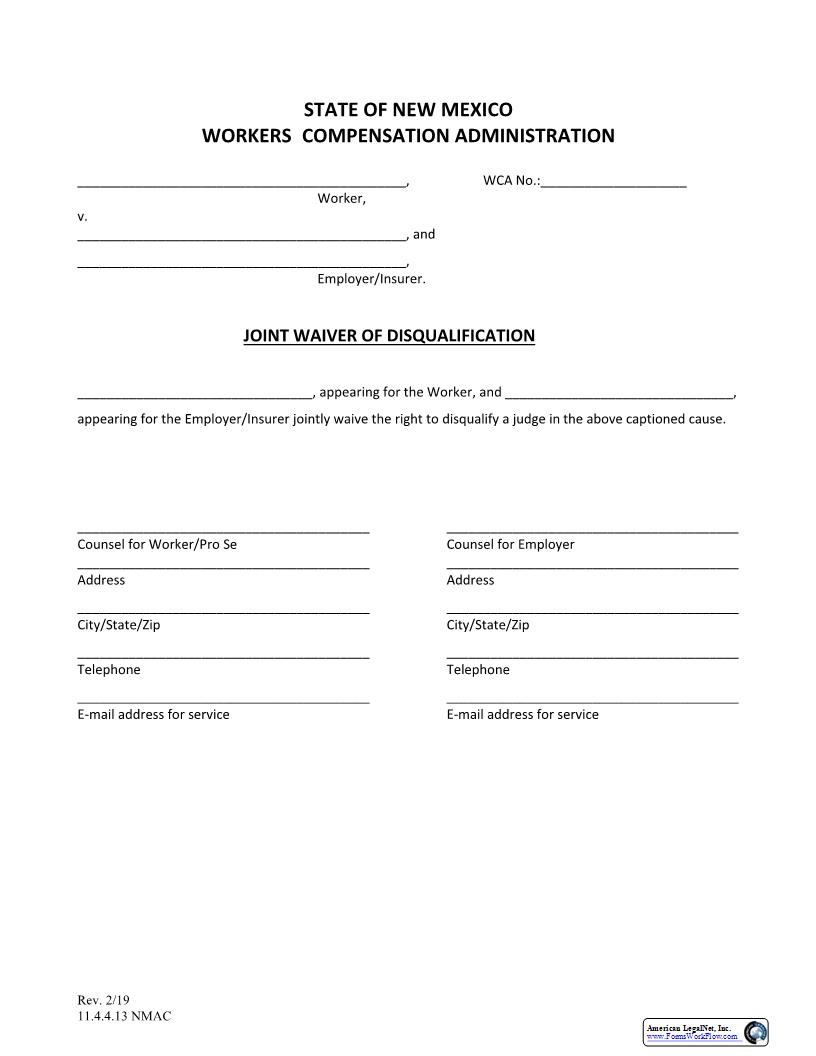 Joint Waiver Of Disqualification | Pdf Fpdf Docx | New Mexico