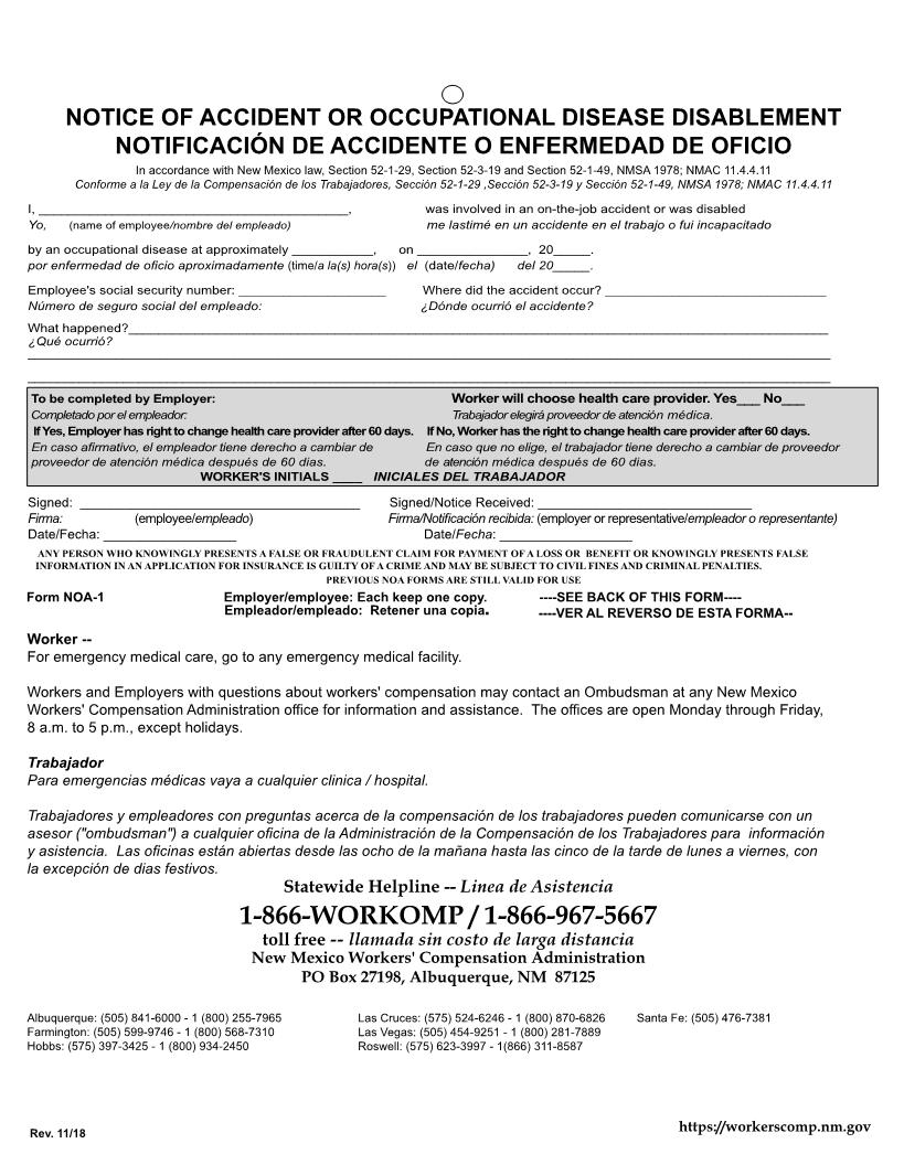 Notice Of Accident | Pdf Fpdf Docx | New Mexico