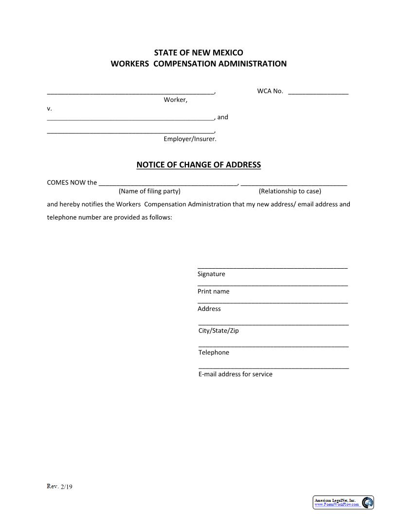 Notice Of Change Of Address | Pdf Fpdf Docx | New Mexico