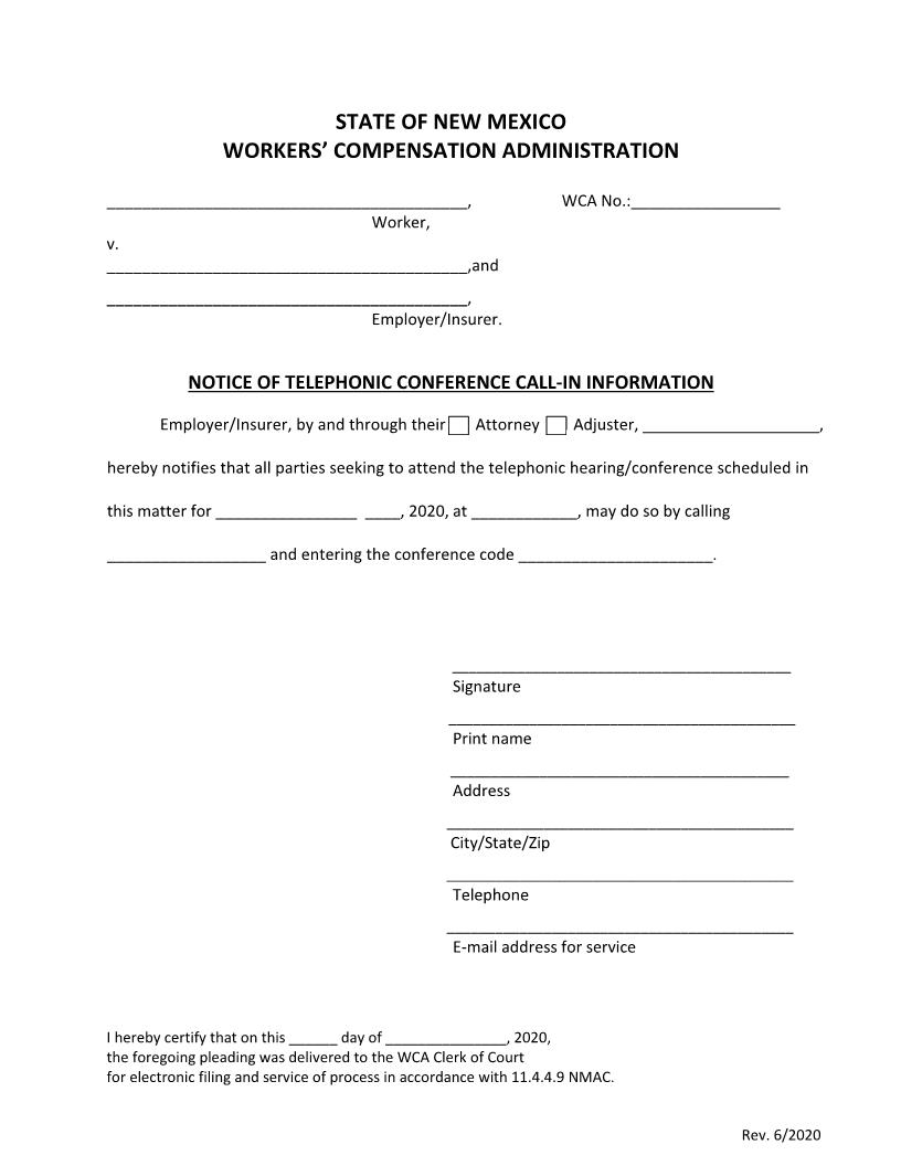 Notice Of Telephonic Conference | Pdf Fpdf Docx | New Mexico