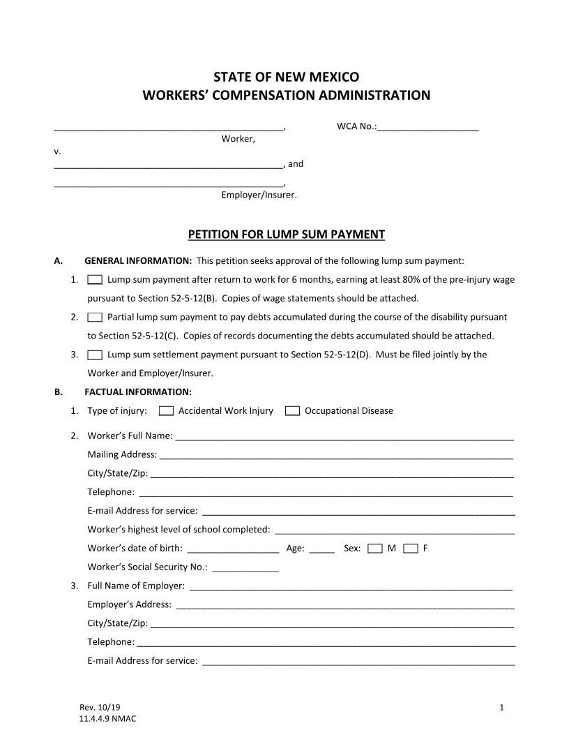 Petition For Lump Sum Payment | Pdf Fpdf Docx | New Mexico