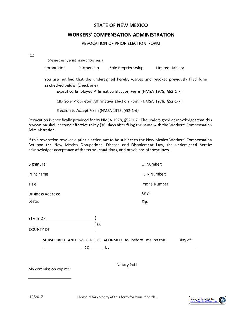 Revocation Of Prior Election Form | Pdf Fpdf Docx | New Mexico