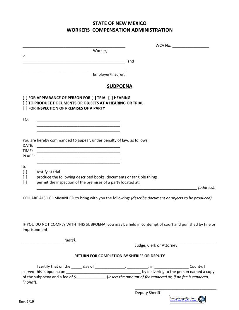 Subpoena | Pdf Fpdf Docx | New Mexico