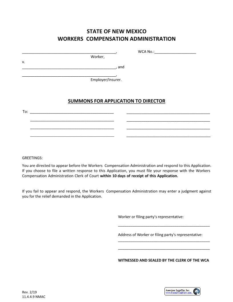 Summons For Application To Director | Pdf Fpdf Docx | New Mexico