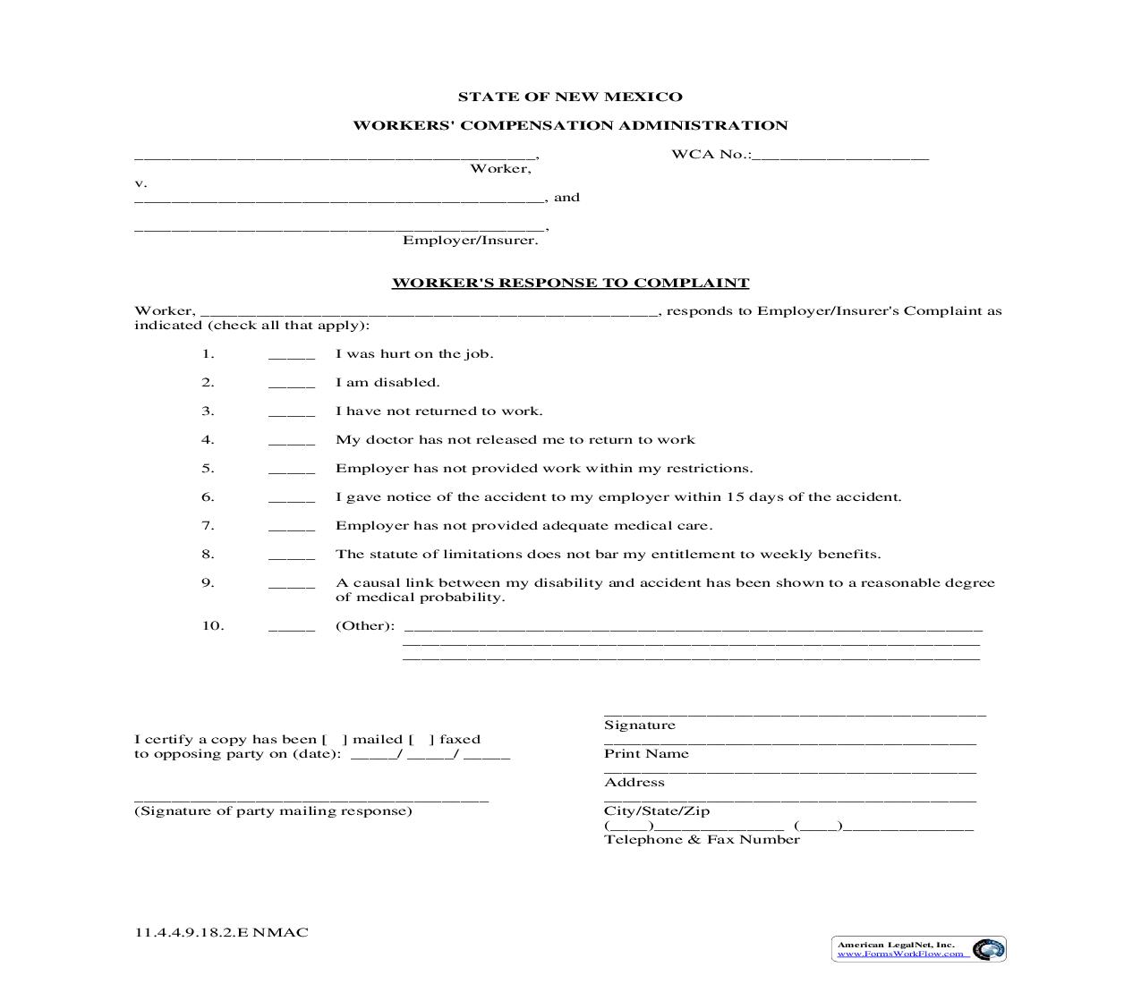 Workers Response To Complaint | Pdf Fpdf Doc Docx | New Mexico