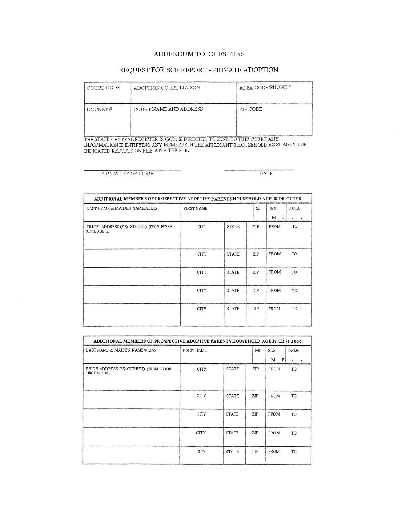 Addendum To OCFS 4156 Request For SCR Report Private Adoption | Pdf Fpdf Docx | New York