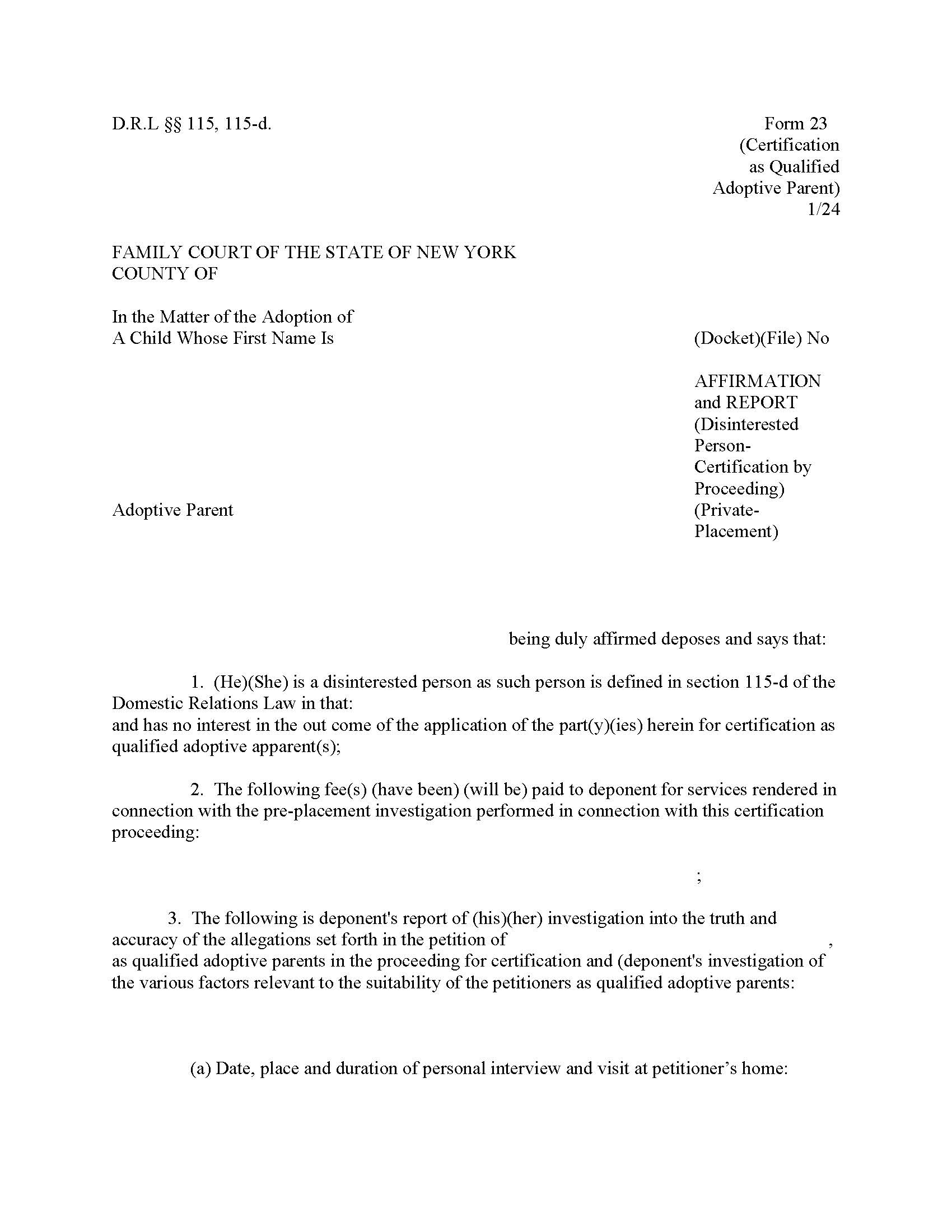 Affirmation And Report Disinterested Person Certification Proceeding Private Placement {23} | Pdf Fpdf Doc Docx | New York