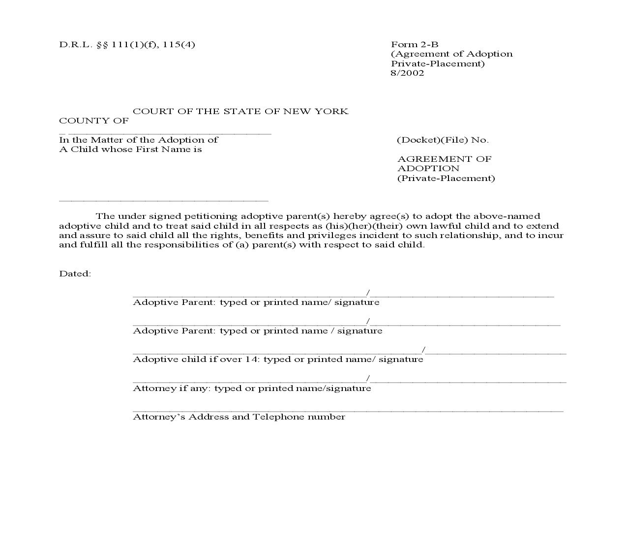 Agreement Of Adoption (Private Placement) {2-B} | Pdf Fpdf Doc Docx | New York