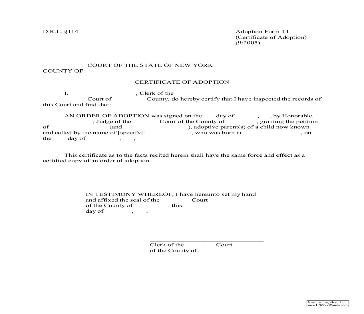 Certificate Of Adoption {14} | Pdf Fpdf Doc Docx | New York
