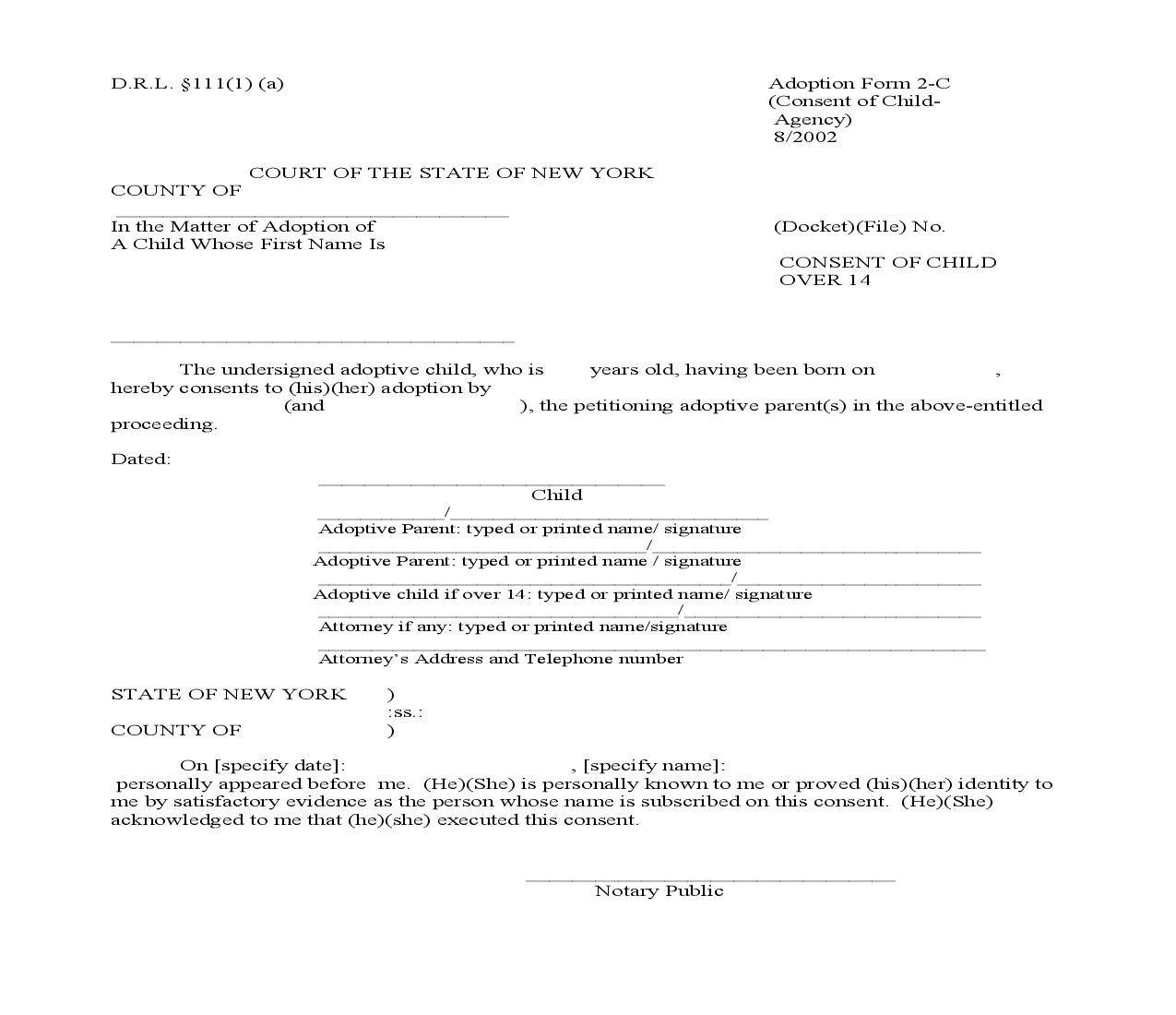 Consent Of Child Over 14 (Agency) {2-C} | Pdf Fpdf Doc Docx | New York