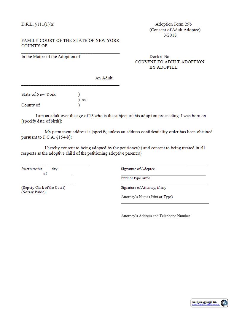 Consent To Adult Adoption By Adoptee {29b} | Pdf Fpdf Docx | New York
