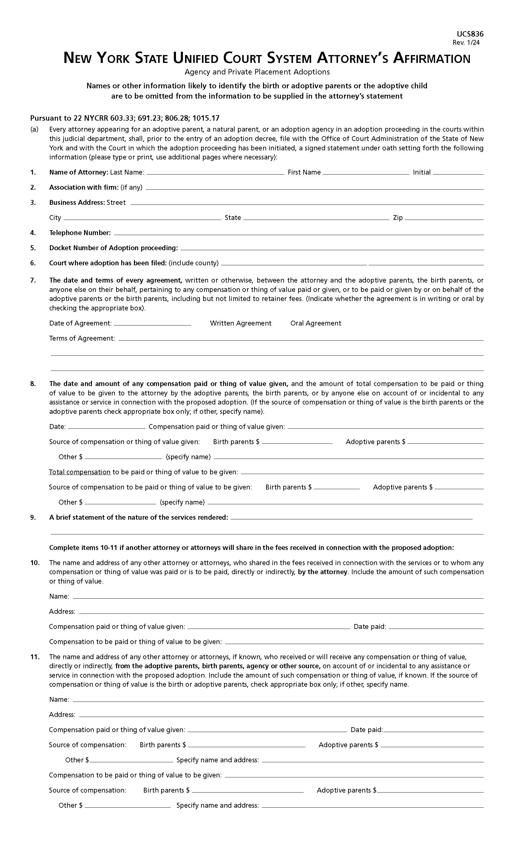 NYS Unified Court System Attorneys Affirmation {UCS-836} | Pdf Fpdf Doc Docx | New York