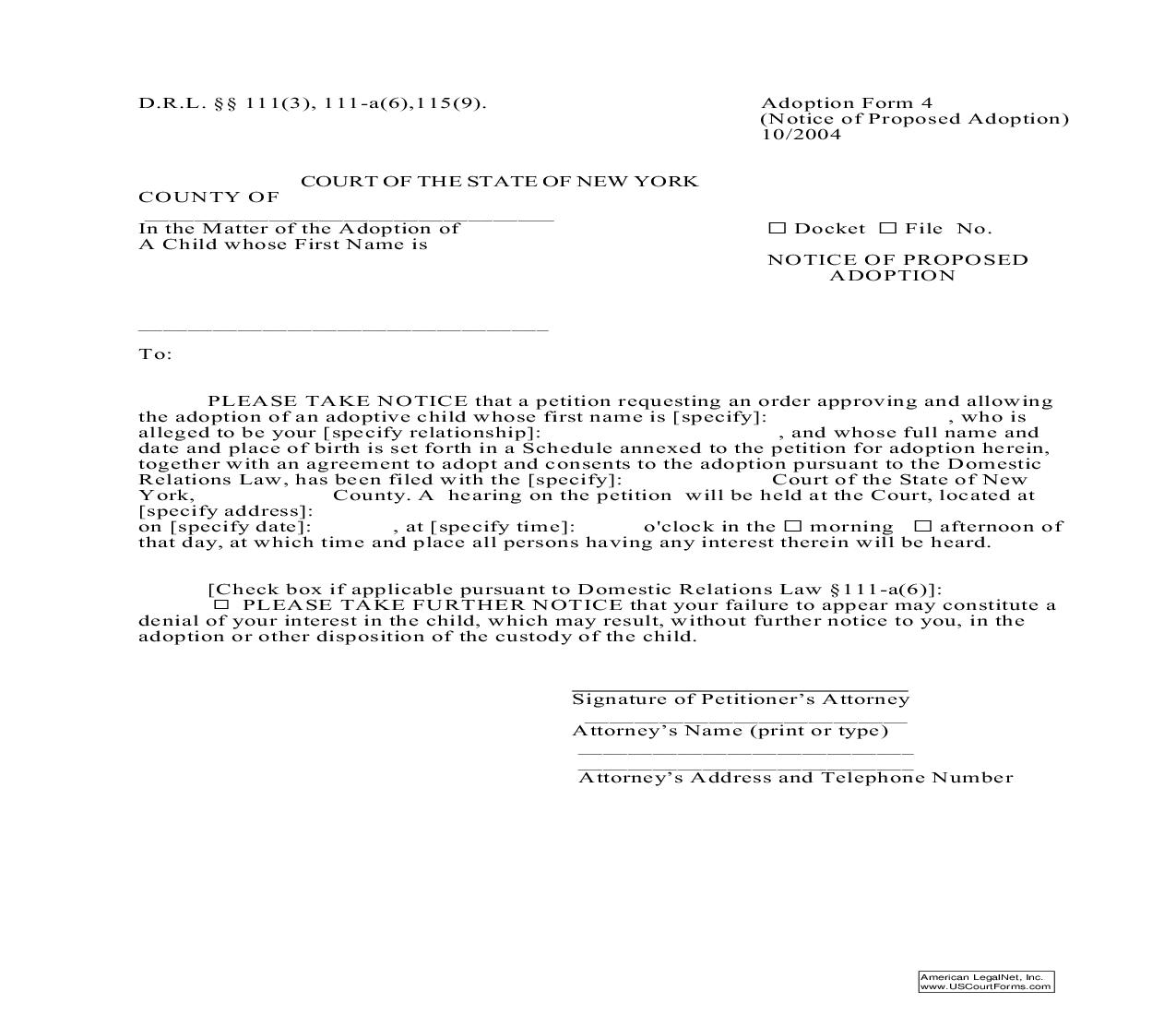 Notice Of Proposed Adoption {4} | Pdf Fpdf Doc Docx | New York