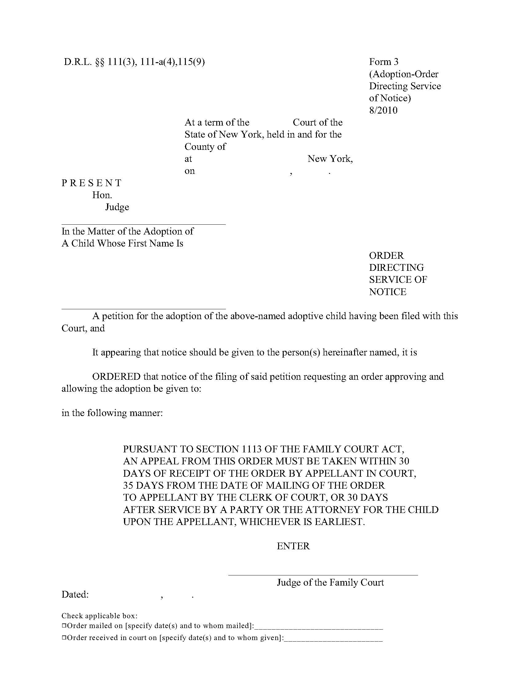 Order Directing Service Of Notice {3} | Pdf Fpdf Doc Docx | New York