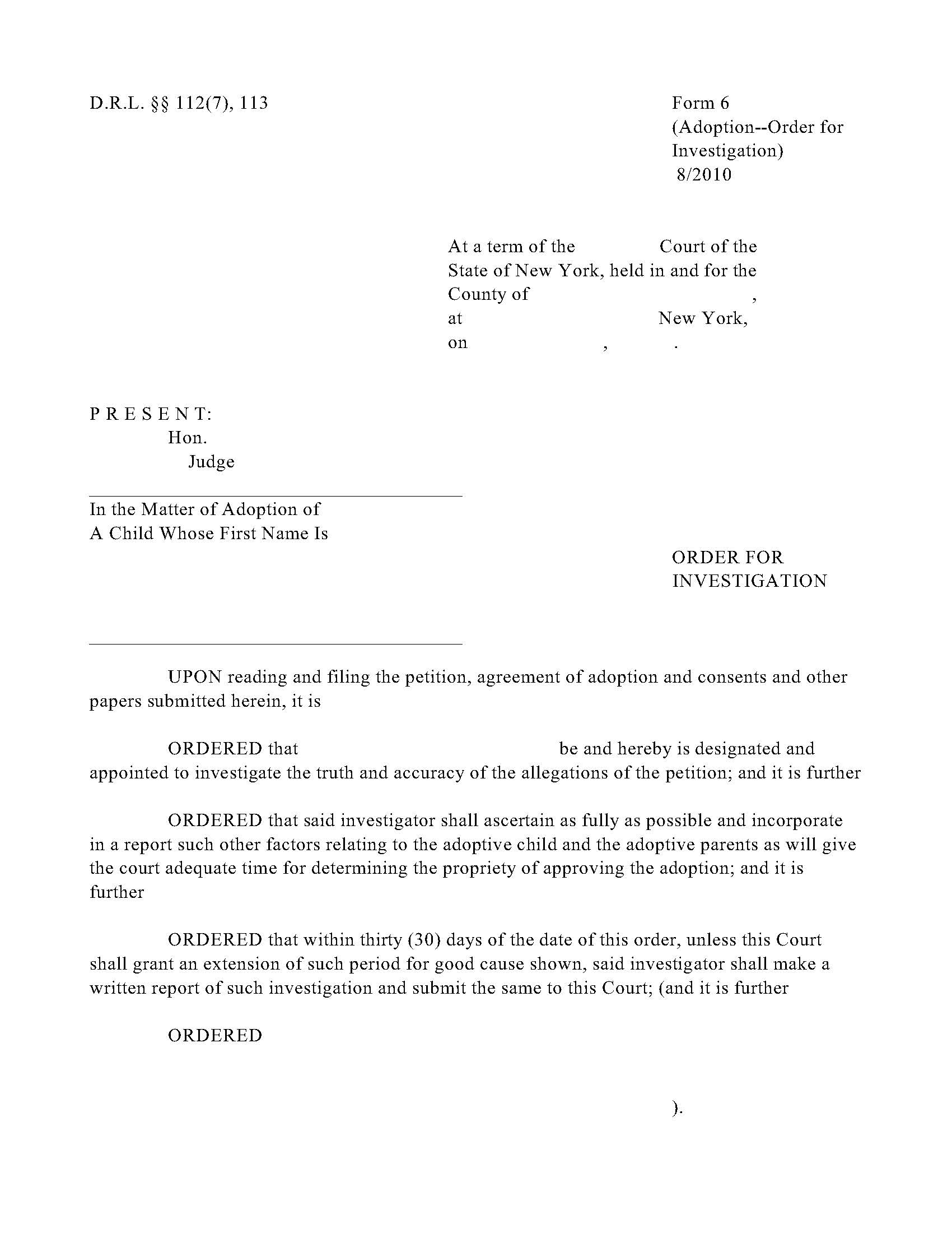 Order For Investigation {6} | Pdf Fpdf Doc Docx | New York