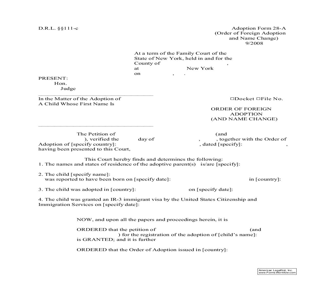 Order Of Adoption (And Name Change) {28-A} | Pdf Fpdf Doc Docx | New York