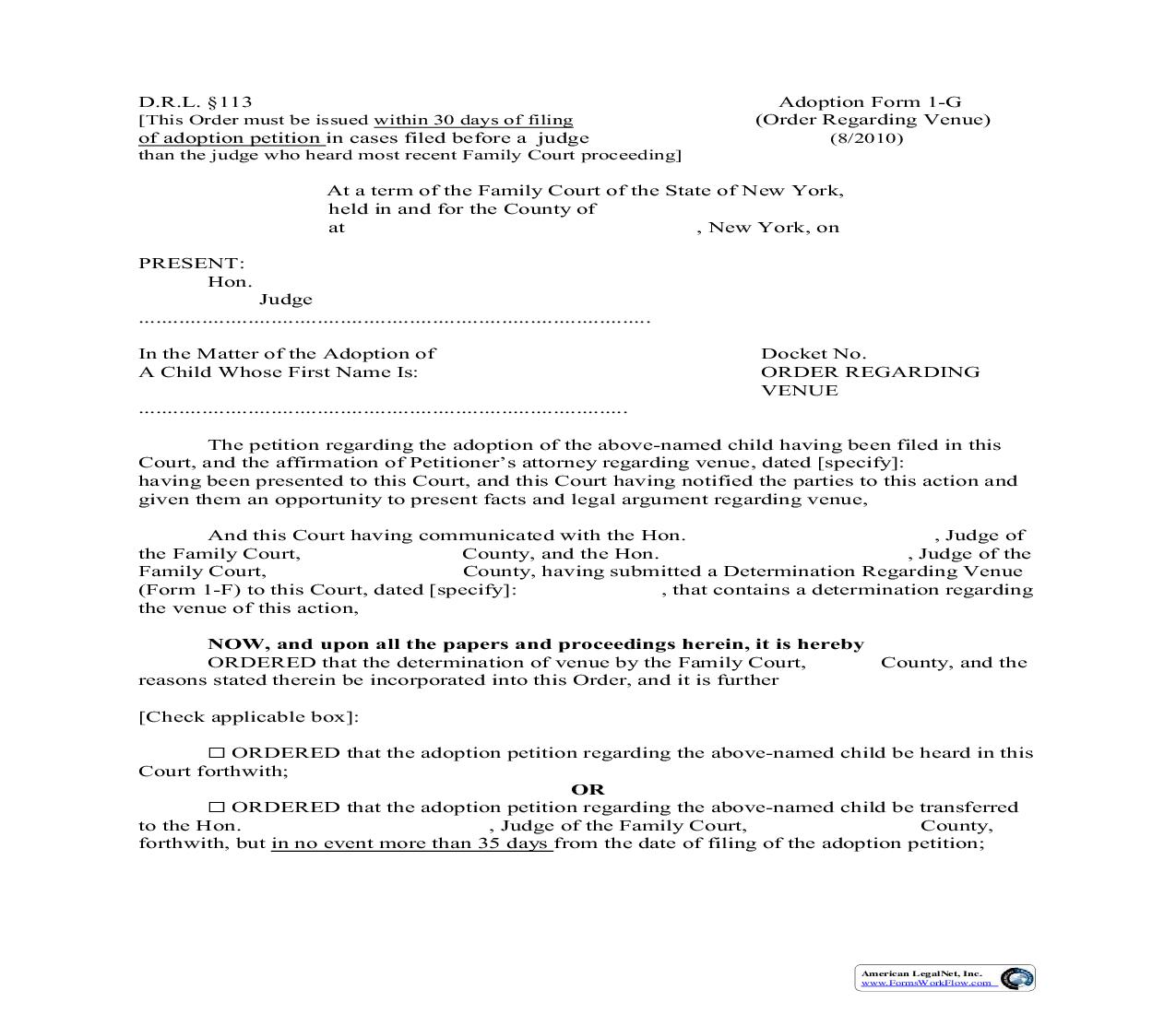 Order Regarding Venue {1-G} | Pdf Fpdf Doc Docx | New York