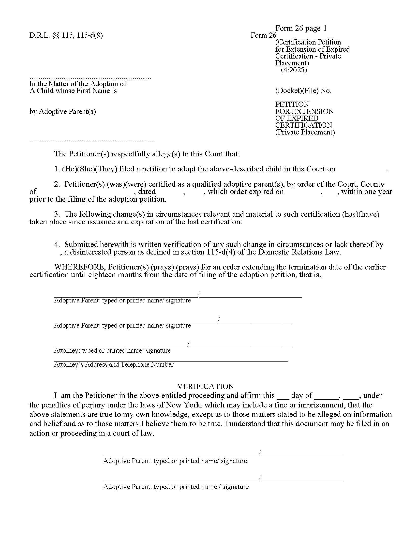 Petition For Extension Of Expired Certification (Private Placement) {26} | Pdf Fpdf Doc Docx | New York