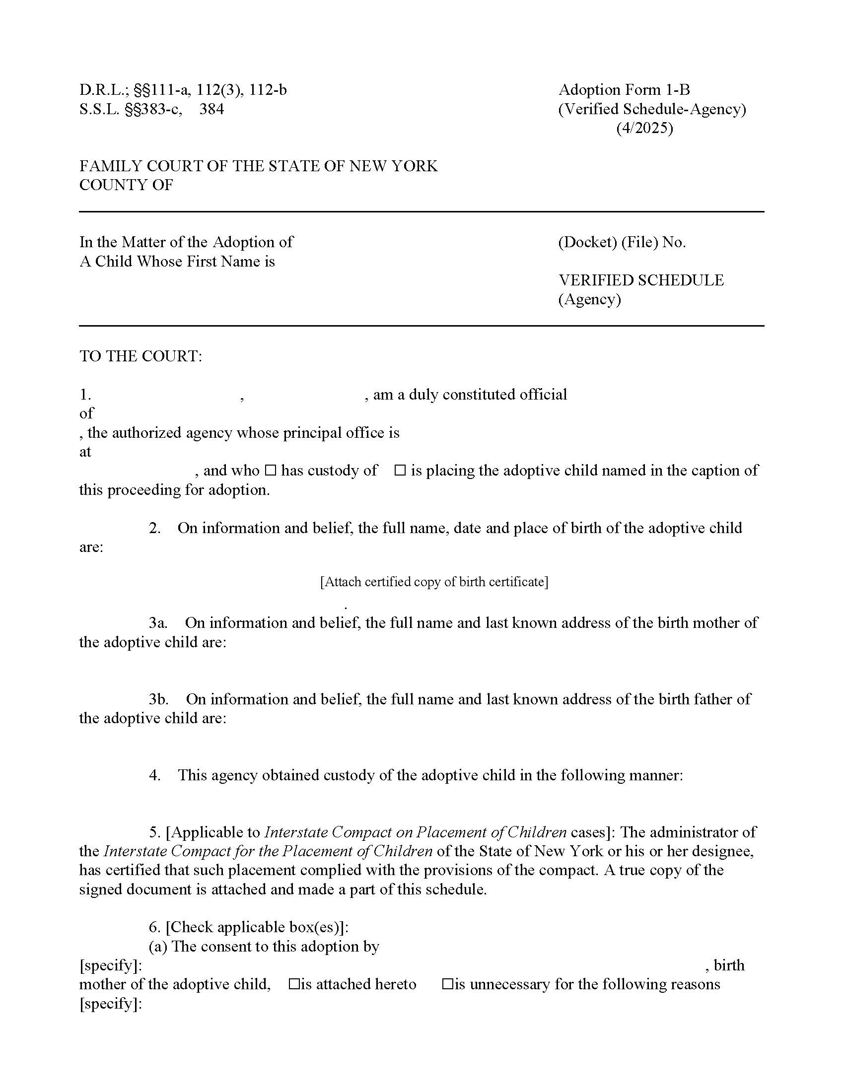 Verified Schedule (Agency) {1-B} | Pdf Fpdf Doc Docx | New York