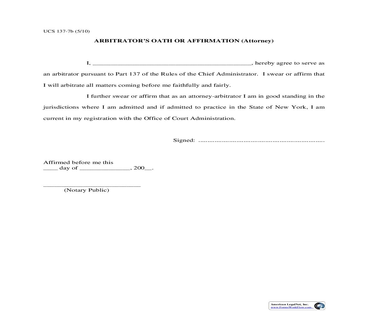Arbitrators Oath Or Affirmation (Attorney) {UCS 137-7b} | Pdf Fpdf Doc Docx | New York