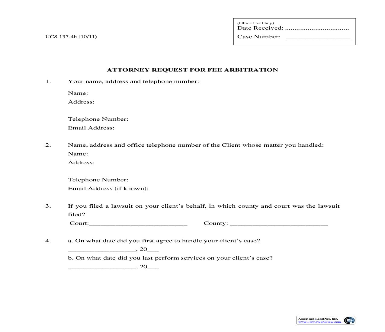 Attorney Request For Fee Arbitration {UCS-137-4b} | Pdf Fpdf Doc Docx | New York