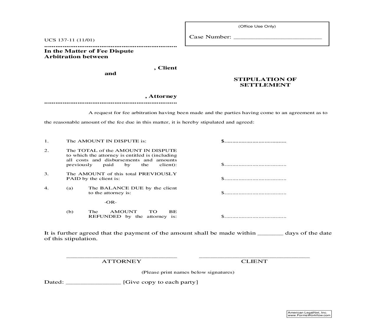 Stipulation Of Settlement {UCS 137-11} | Pdf Fpdf Doc Docx | New York