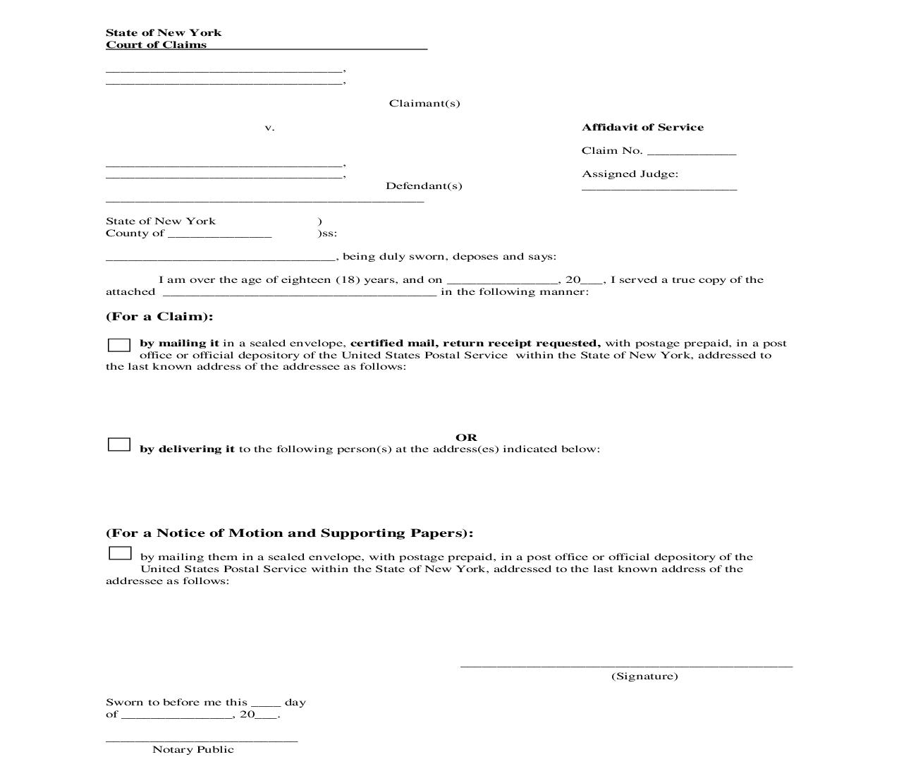 Affidavit Of Service (For Claim And For Notice Of Motion And Supporting Papers) | Pdf Fpdf Doc Docx | New York
