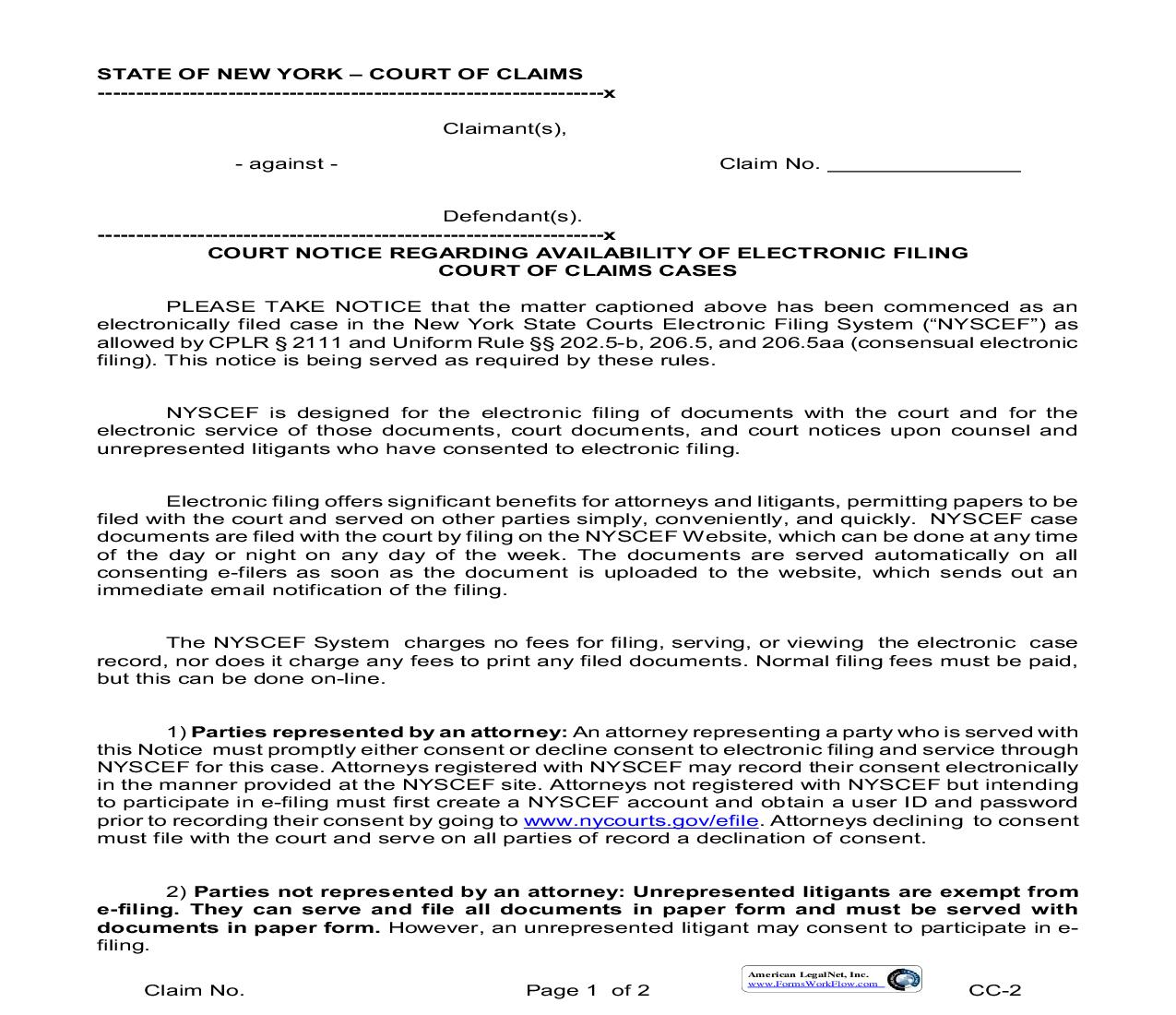 Court Notice Regarding Availability Of Electronic Filing | Pdf Fpdf Doc Docx | New York