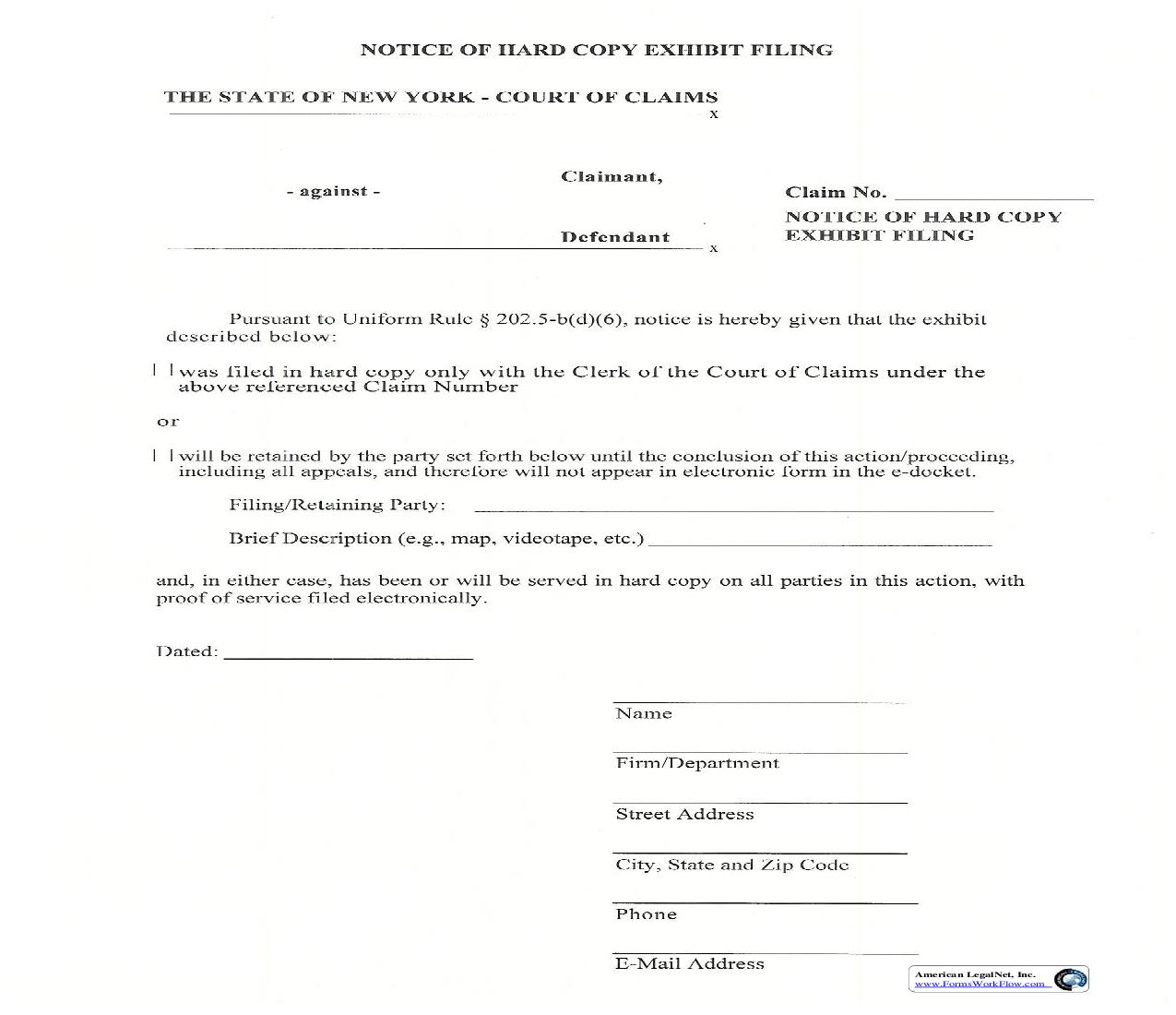 Notice Of Hard Copy Exhibit Filing | Pdf Fpdf Doc Docx | New York
