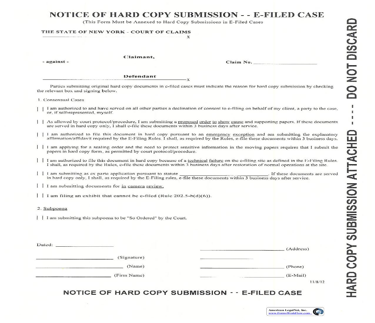 Notice Of Hard Copy Submission - E-Filed Case | Pdf Fpdf Doc Docx | New York