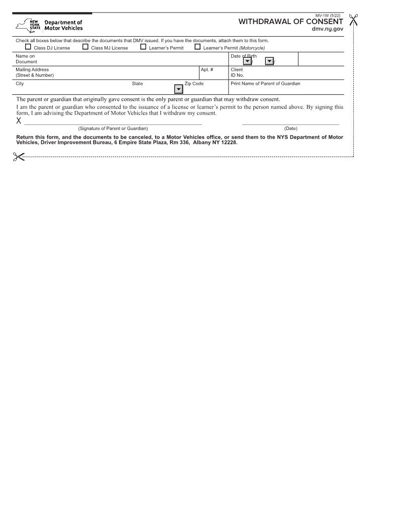 Withdrawal Of Consent {MV-1W} | Pdf Fpdf Doc Docx | New York