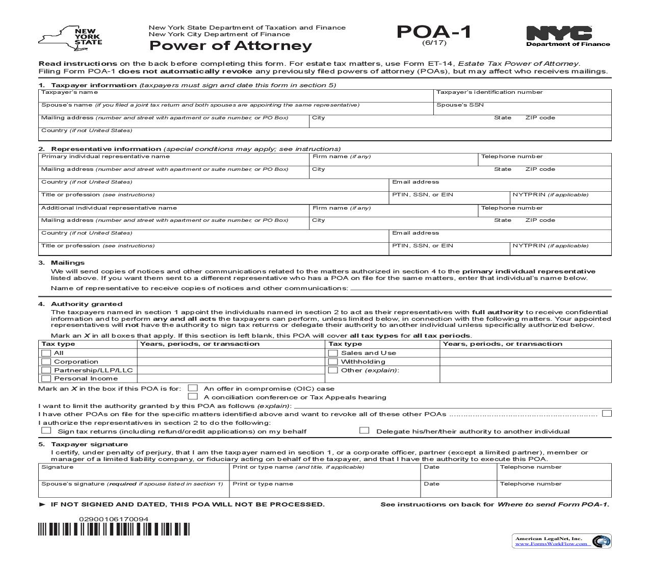 Power Of Attorney {POA-1} | Pdf Fpdf Doc Docx | New York