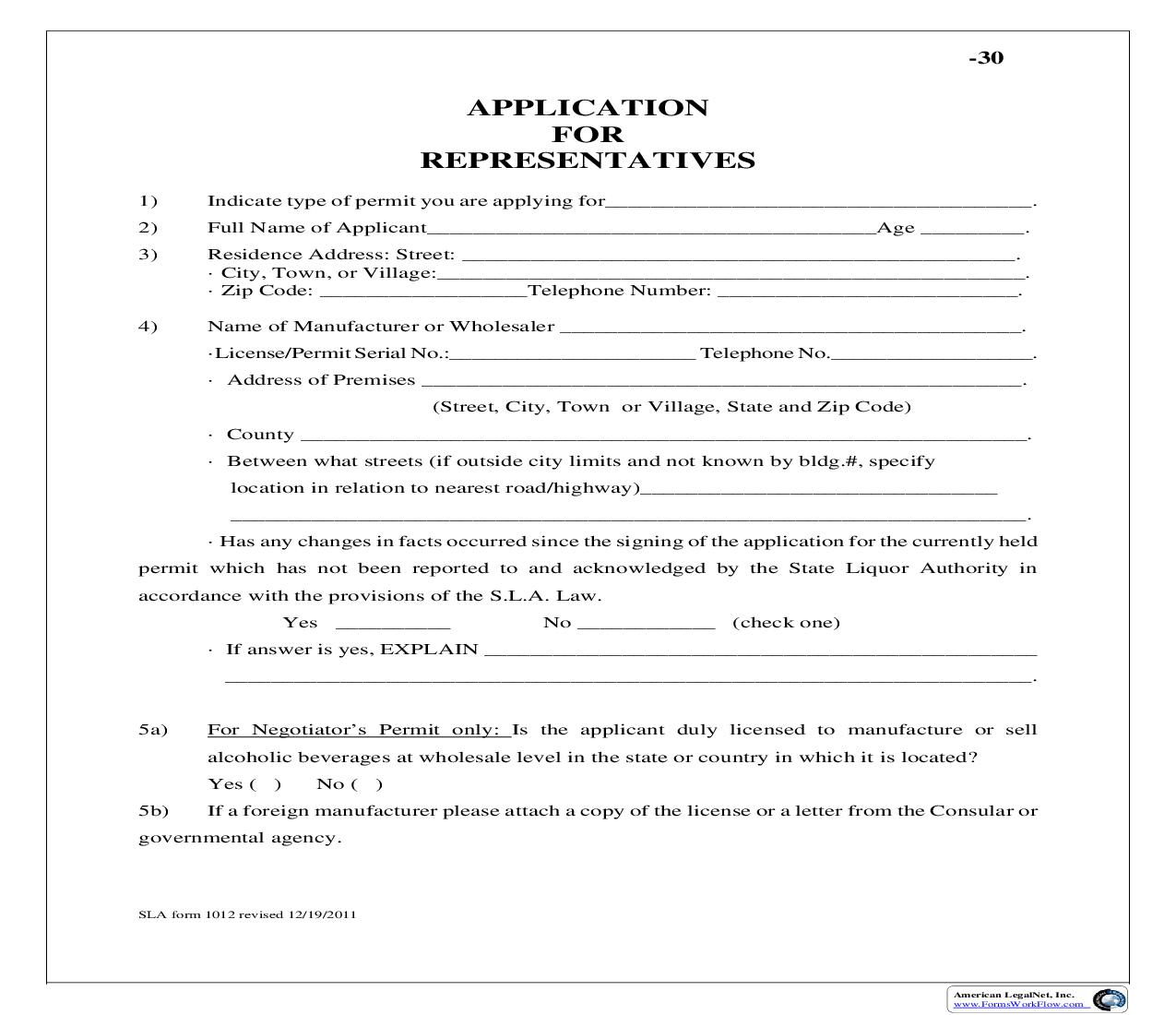 Representatives Permits Application {1012} |  | New York